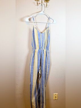 SHEIN Strappy Blue and Yellow Striped Spaghetti Strap Jumpsuit. Size S